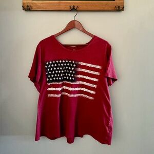 Cato Red Short Sleeve Top With American Flag Design, Size 22/24W